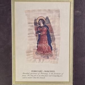February Angel Month 11.5" x 9.5" Gold Frame Signed Birthday Carol McCrady